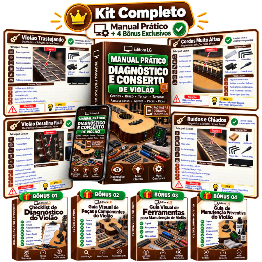 Mockup do Kit Completo de Diagnóstico e Conserto de Violão